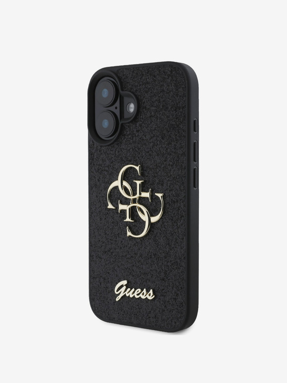 Guess Guess PU фиксиран блестящ метален заден капак с лого 4G за iPhone 16 черен