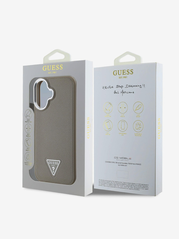 Guess Guess PU Grained Triangle Logo Back Cover за iPhone 16 Brown