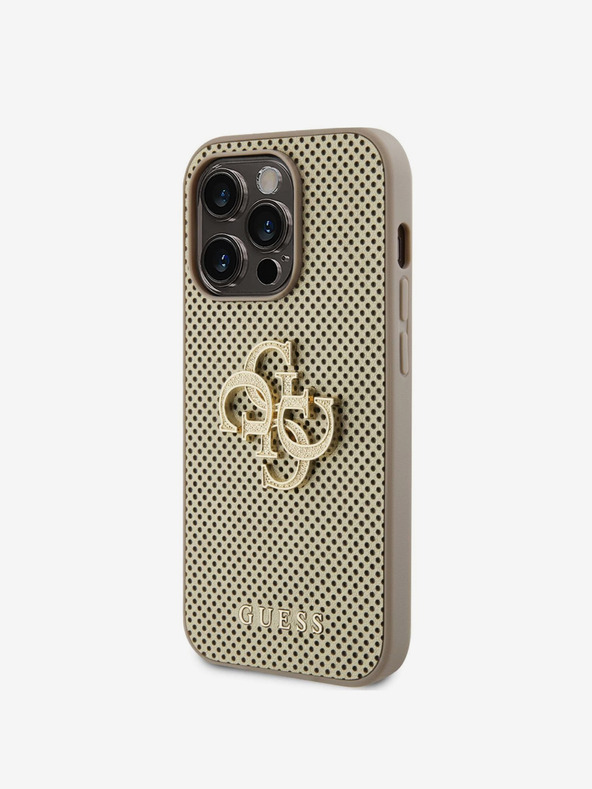 Guess Guess PU Perforated 4G Glitter Metal Logo Back Cover за iPhone 15 Pro Gold