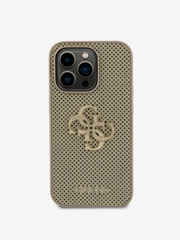 Guess Guess PU Perforated 4G Glitter Metal Logo Back Cover за iPhone 15 Pro Gold
