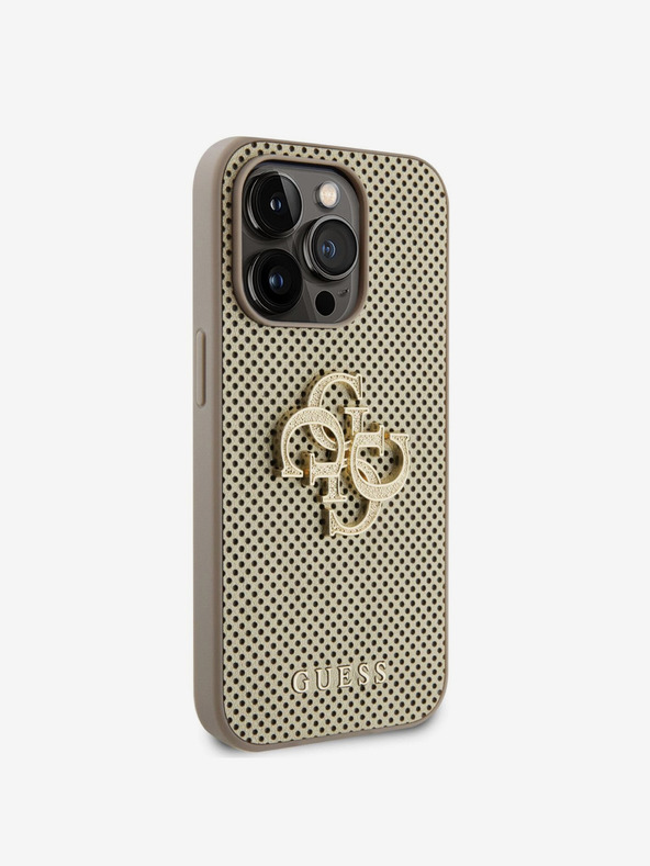 Guess Guess PU Perforated 4G Glitter Metal Logo Back Cover за iPhone 15 Pro Gold