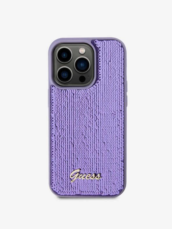 Guess Guess Sequin Script Logo Back Cover за iPhone 14 Pro Purple