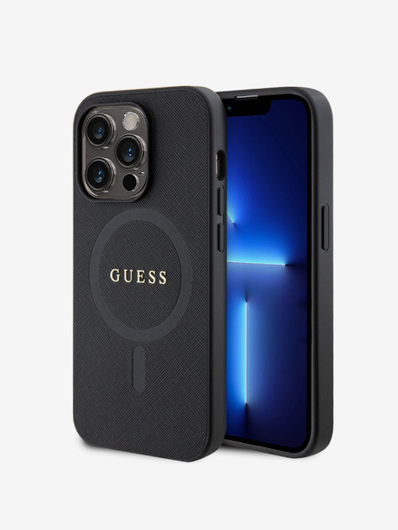 Guess PU Saffiano MagSafe Zadní Kryt pro iPhone 15 Pro Max Black Калъф за телефон