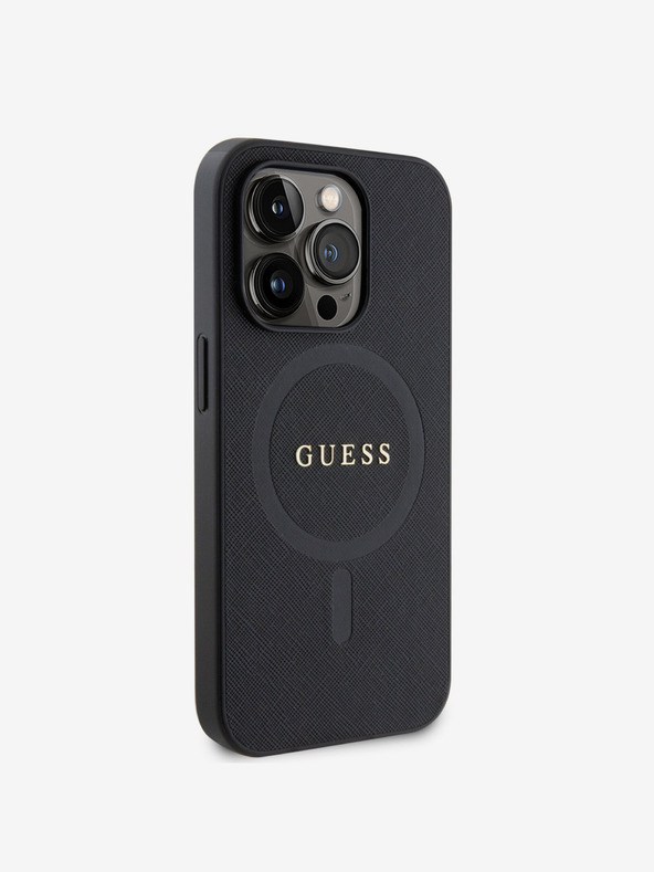 Guess PU Saffiano MagSafe Zadní Kryt pro iPhone 15 Pro Max Black Калъф за телефон