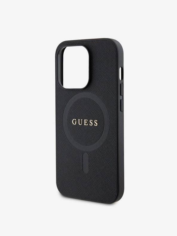 Guess PU Saffiano MagSafe Zadní Kryt pro iPhone 15 Pro Max Black Калъф за телефон