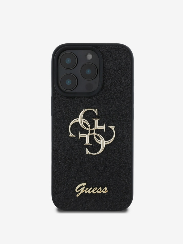 Guess Guess PU Fixed Glitter 4G Metal Logo Back Cover за iPhone 16 Pro Black