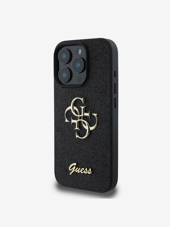 Guess Guess PU Fixed Glitter 4G Metal Logo Back Cover за iPhone 16 Pro Black