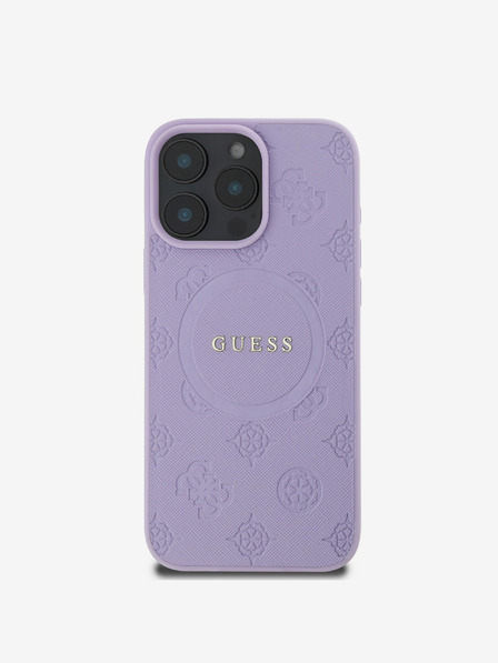Guess Guess Saffiano Peony Stamp MagSafe заден капак за iPhone 16 Pro Purple