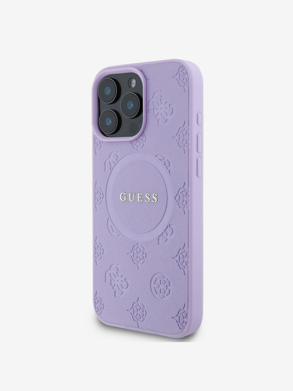 Guess Guess Saffiano Peony Stamp MagSafe заден капак за iPhone 16 Pro Purple