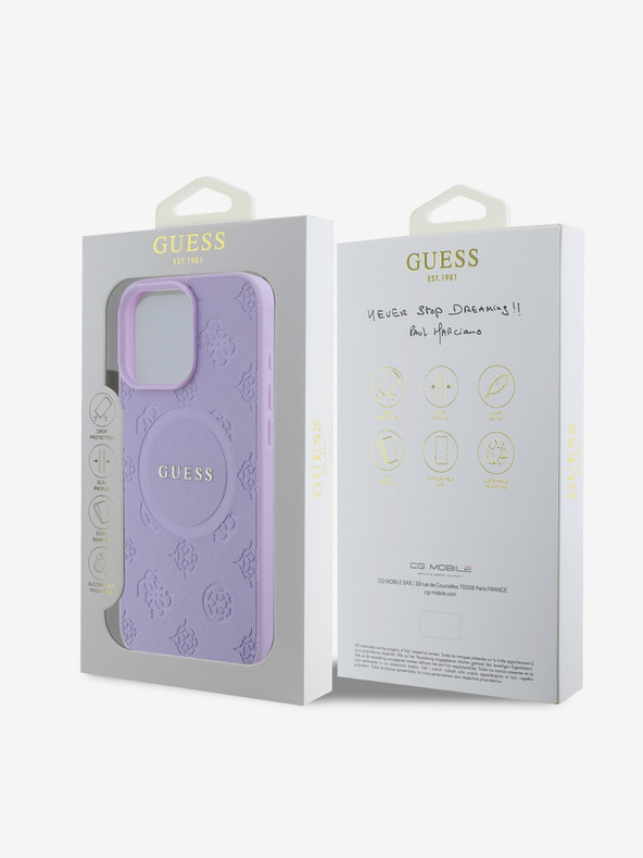 Guess Guess Saffiano Peony Stamp MagSafe заден капак за iPhone 16 Pro Purple
