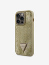 Guess Guess Триъгълник с метално лого Guess Rhinestones за iPhone 15 Pro Gold