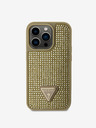 Guess Guess Триъгълник с метално лого Guess Rhinestones за iPhone 15 Pro Gold