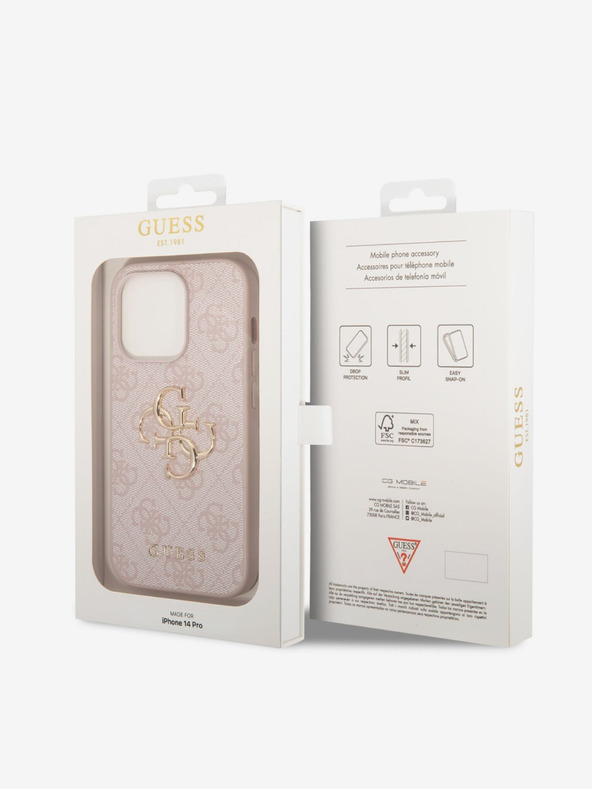 Guess PU 4G Metal Logo Zadní Kryt pro iPhone 14 Pro Pink Калъф за телефон