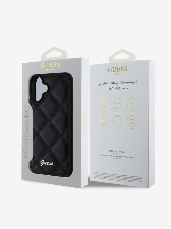 Guess Guess PU кожен ватиран заден капак за iPhone 16 Plus Black