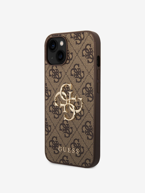 Guess Guess PU 4G Метален заден капак с лого за iPhone 15 Brown