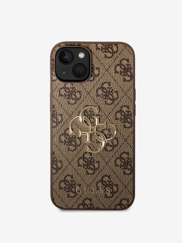 Guess Guess PU 4G Метален заден капак с лого за iPhone 15 Brown