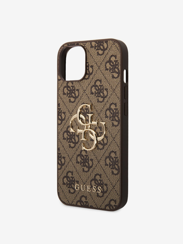 Guess Guess PU 4G Метален заден капак с лого за iPhone 15 Brown