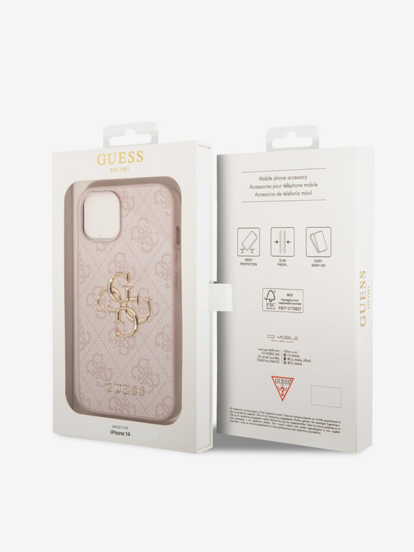 Guess Guess PU 4G Metal Logo Back Cover за iPhone 14 Pink