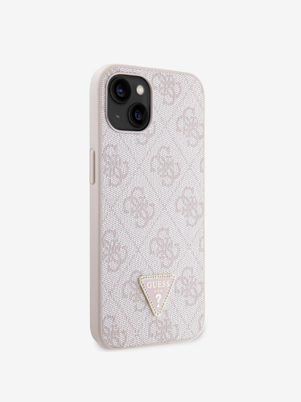Guess Guess PU 4G Strass Triangle Metal Logo Back Cover за iPhone 15 Pink