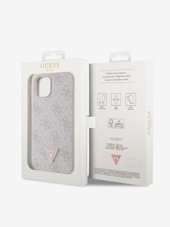Guess Guess PU 4G Strass Triangle Metal Logo Back Cover за iPhone 15 Pink