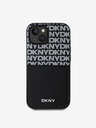DKNY Заден капак от полиуретанова кожа с повтарящ се модел на джоб за карта за iPhone 14 черен DKNY