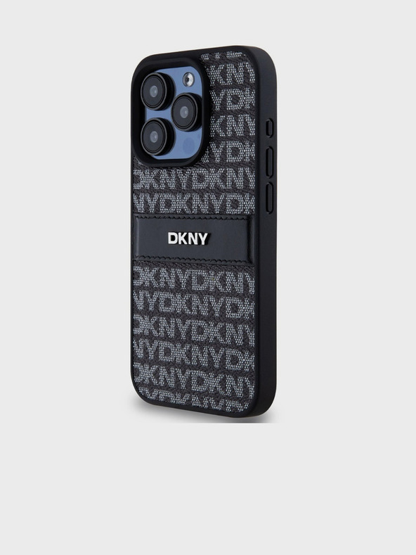 DKNY PU Leather Repeat Pattern Tonal Stripe Back Cover за iPhone 15 Pro Black DKNY