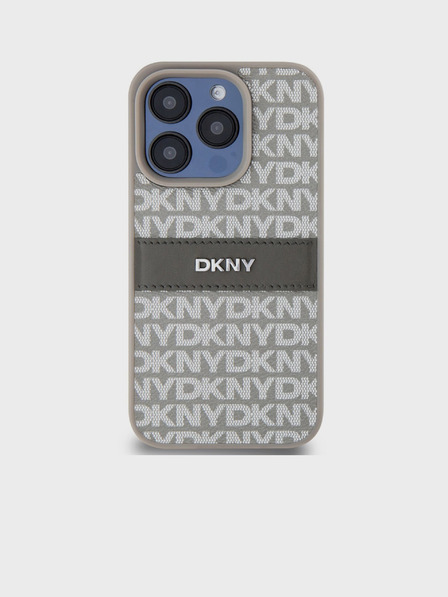 DKNY PU Leather Repeat Pattern Tonal Stripe Back Cover за iPhone 14 Pro Max Beige DKNY