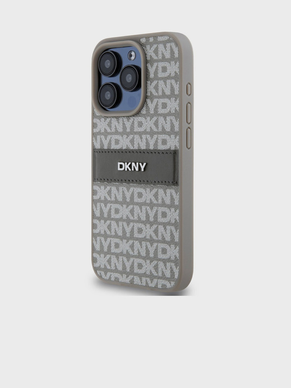DKNY PU Leather Repeat Pattern Tonal Stripe Back Cover за iPhone 14 Pro Max Beige DKNY