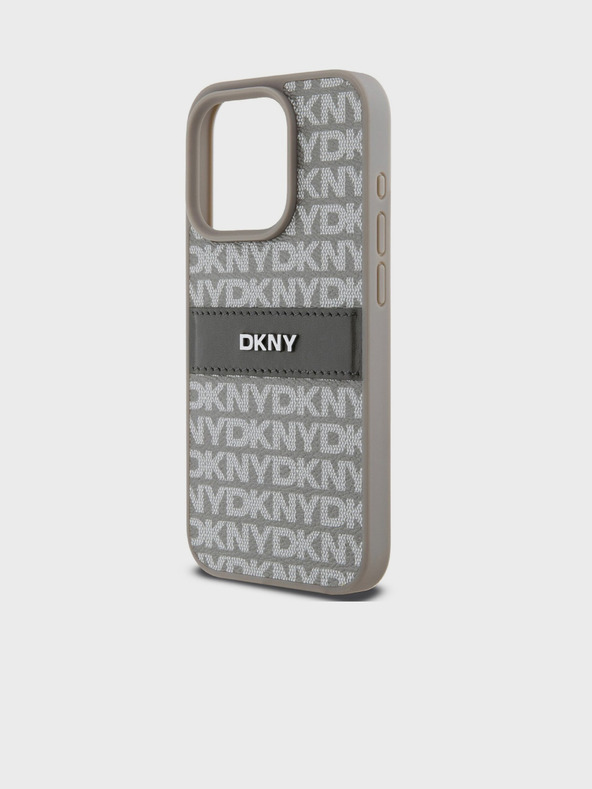 DKNY PU Leather Repeat Pattern Tonal Stripe Back Cover за iPhone 14 Pro Max Beige DKNY