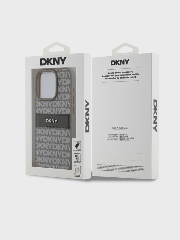 DKNY PU Leather Repeat Pattern Tonal Stripe Back Cover за iPhone 14 Pro Max Beige DKNY