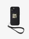 DKNY PU Leather Stack Logo Wrist Strap Back Cover за iPhone 15 Black DKNY
