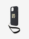 DKNY PU Leather Stack Logo Wrist Strap Back Cover за iPhone 15 Black DKNY