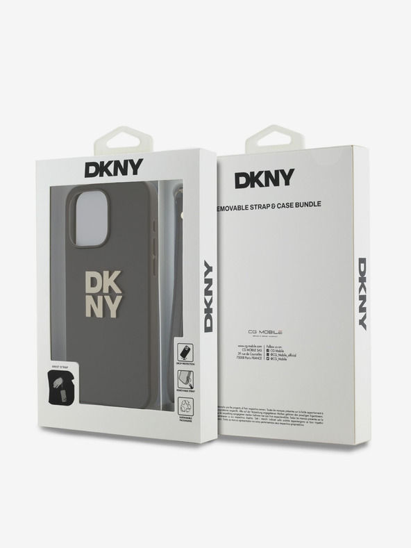 DKNY PU Leather Stack Logo Wrist Strap Back Cover за iPhone 15 Pro Max Brown DKNY