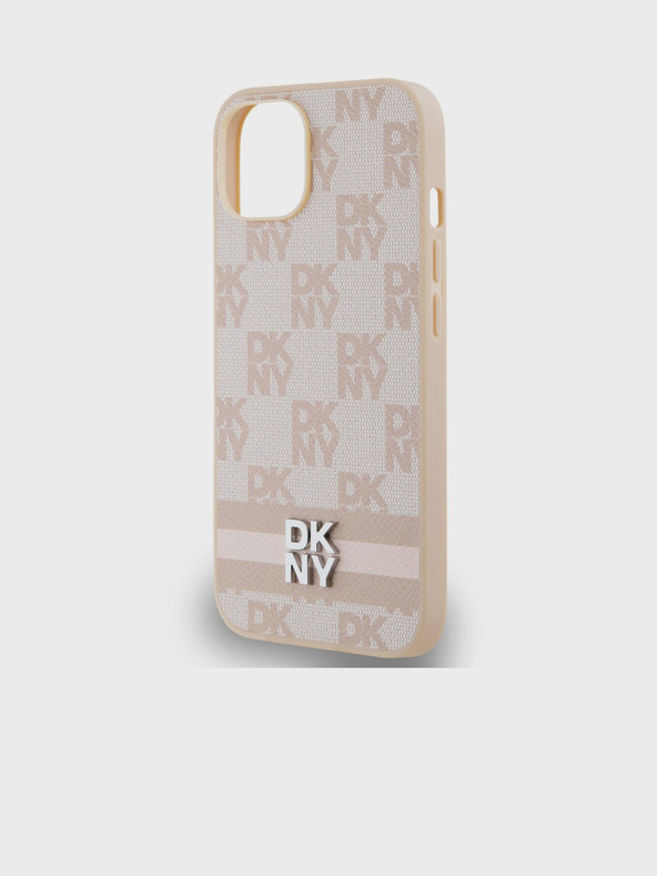 DKNY Заден капак от карирана кожа с шарка и райе за iPhone 14 Pink DKNY