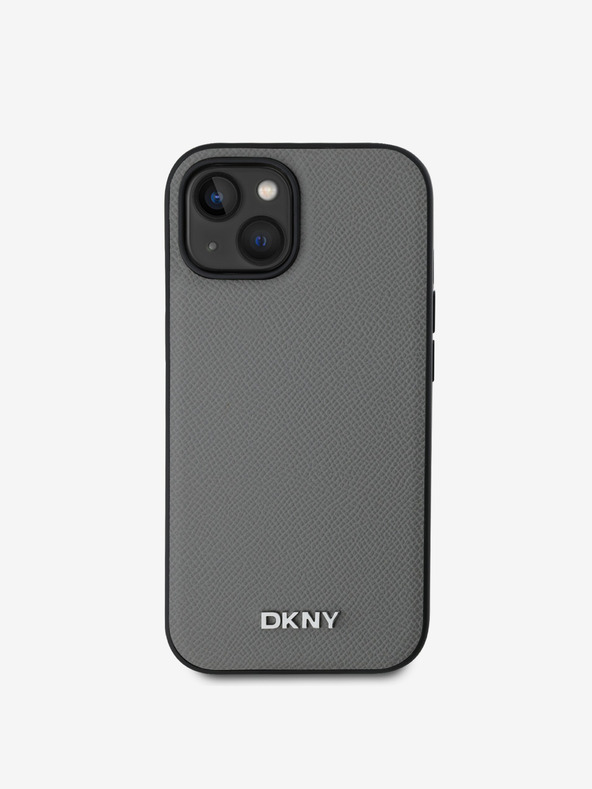 DKNY PU Leather Silver Metal Logo Magsafe заден капак за iPhone 13 Grey DKNY