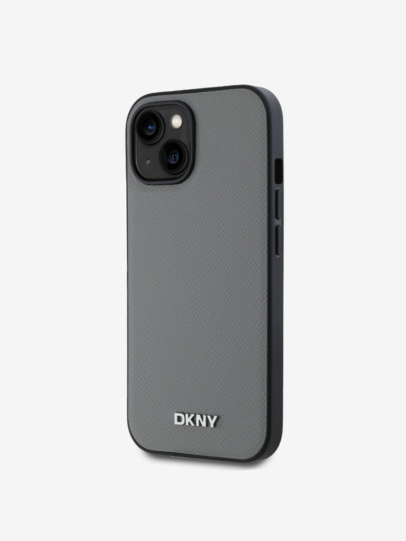 DKNY PU Leather Silver Metal Logo Magsafe заден капак за iPhone 13 Grey DKNY