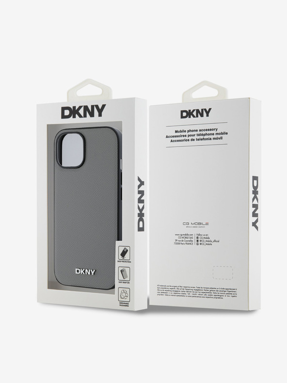 DKNY PU Leather Silver Metal Logo Magsafe заден капак за iPhone 13 Grey DKNY