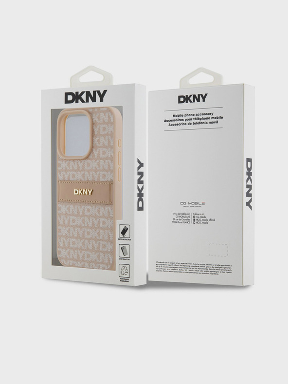 DKNY PU Leather Repeat Pattern Tonal Stripe Back Cover за iPhone 14 Pro Max Pink DKNY