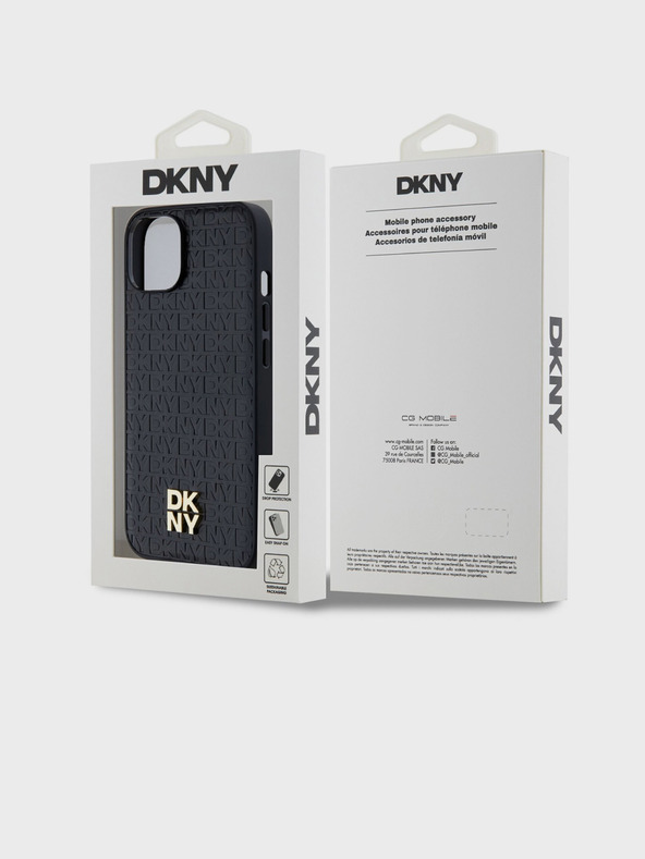 DKNY PU Кожа с повтарящ се модел Stack Logo Magsafe заден капак за iPhone 15 Black DKNY