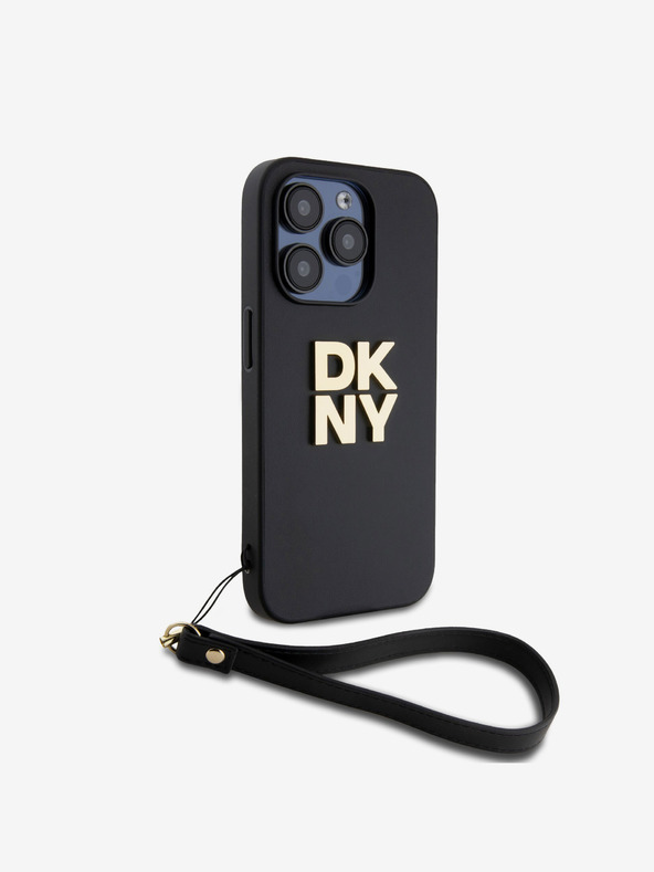 DKNY PU Leather Stack Logo Wrist Strap Back Cover за iPhone 15 Pro Black DKNY