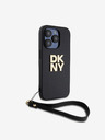 DKNY PU Leather Stack Logo Wrist Strap Back Cover за iPhone 15 Pro Black DKNY