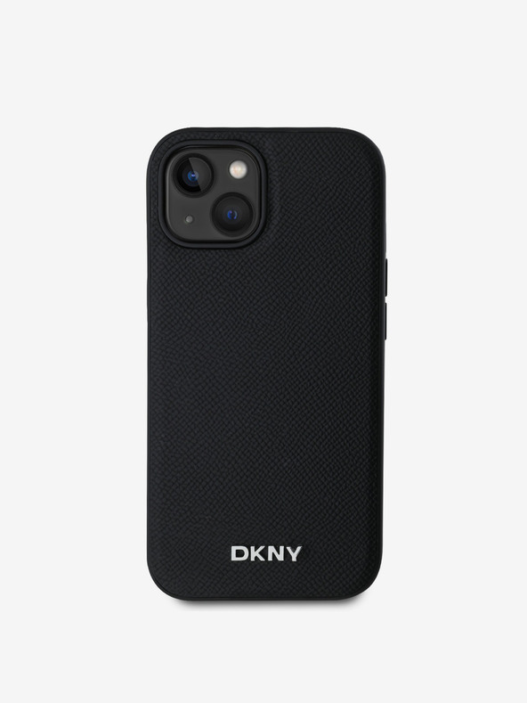 DKNY PU Кожен заден капак Silver Metal Logo Magsafe за iPhone 13 Black DKNY