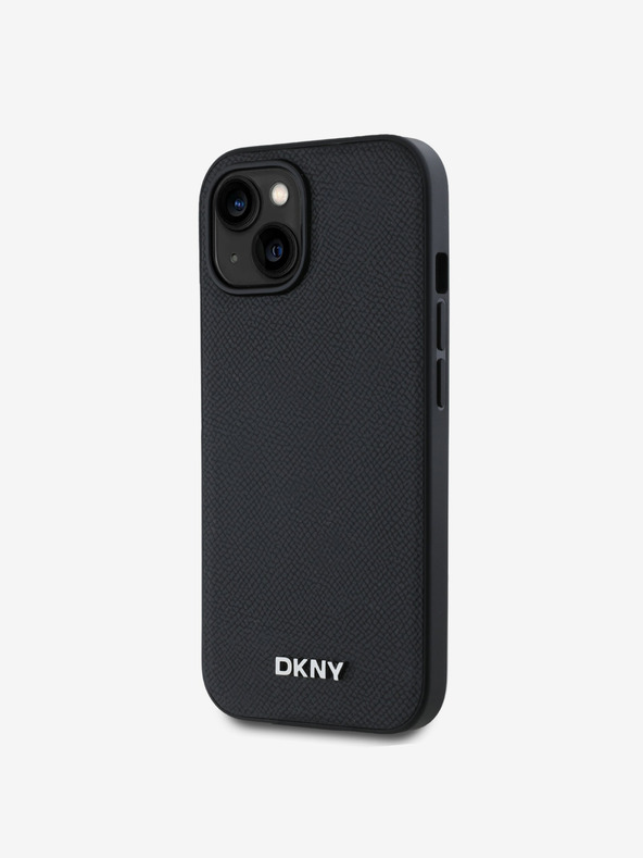 DKNY PU Кожен заден капак Silver Metal Logo Magsafe за iPhone 13 Black DKNY
