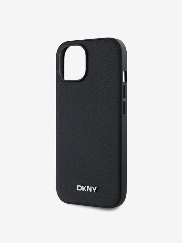 DKNY PU Leather Silver Metal Logo Magsafe Back Cover за iPhone 15 Black DKNY