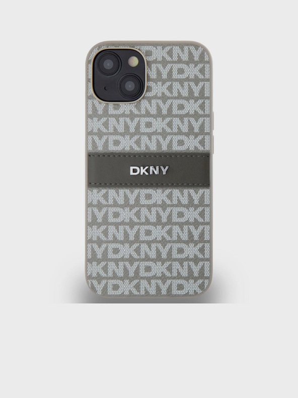 DKNY PU Leather Repeat Pattern Tonal Stripe Back Cover за iPhone 14 Beige DKNY