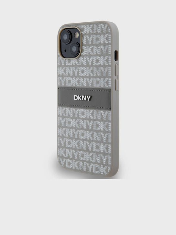 DKNY PU Leather Repeat Pattern Tonal Stripe Back Cover за iPhone 14 Beige DKNY