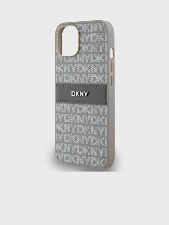 DKNY PU Leather Repeat Pattern Tonal Stripe Back Cover за iPhone 14 Beige DKNY