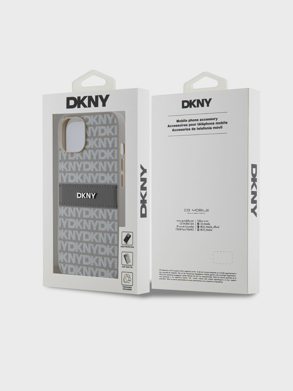 DKNY PU Leather Repeat Pattern Tonal Stripe Back Cover за iPhone 14 Beige DKNY