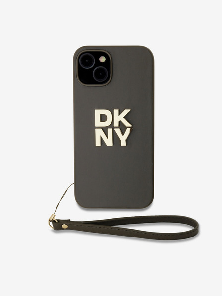 DKNY PU Leather Stack Logo Wrist Strap Back Cover за iPhone 14 Brown DKNY