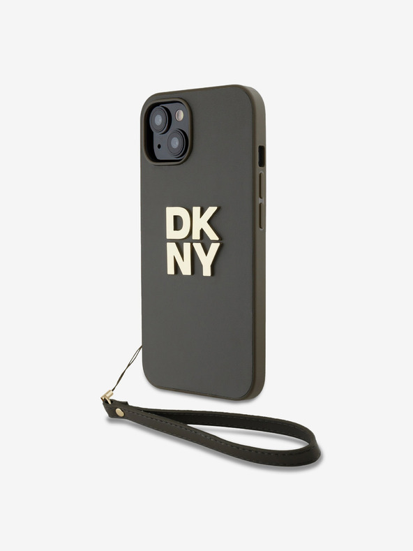 DKNY PU Leather Stack Logo Wrist Strap Back Cover за iPhone 14 Brown DKNY